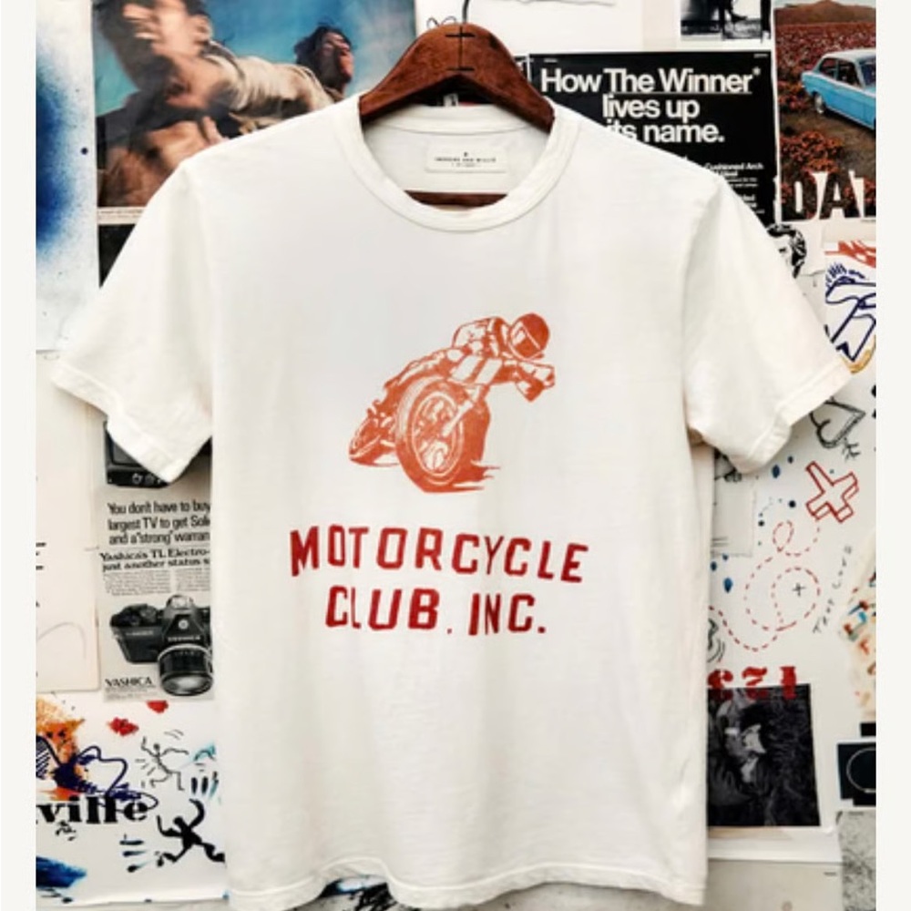 imogene + willie Red and White Vintage Motorcycle Tee Mens